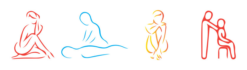 Massage Icon Set and Hot Oil Massage