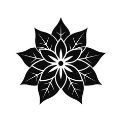 Poinsettia Silhouette Icon, Holiday Plant Vector Isolated on White

