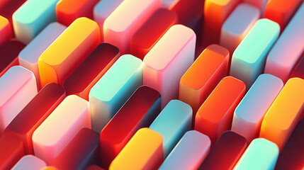 Colorful 3D abstract background with glowing rounded blocks in vibrant gradient tones