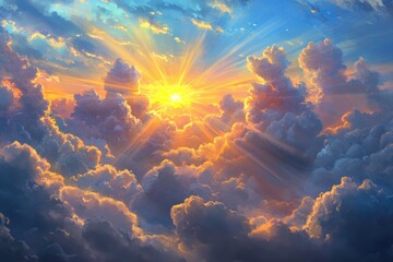 Radiant sunrise through clouds