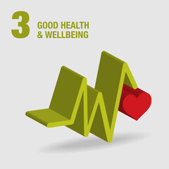 Good Health and Well Being 3D Icon. An Echocardiography represents a healthy lifestyle. Sustainable Development global goals concept for Non-Profit organizations. High quality 3D render.