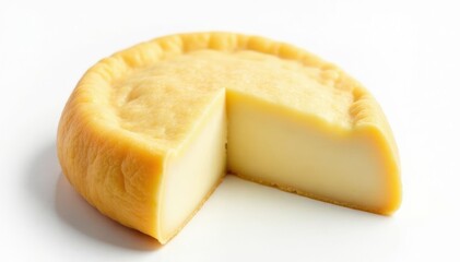 Soft brie, bloomy rind, pristine white background, brie, gourmet