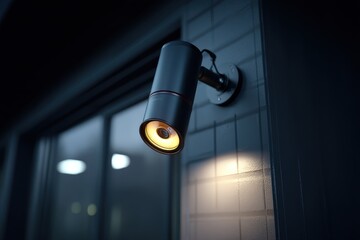 A modern surveillance camera mounted on a tiled wall provides security and peace of mind, ensuring safety with its sleek design and advanced technology indoors.