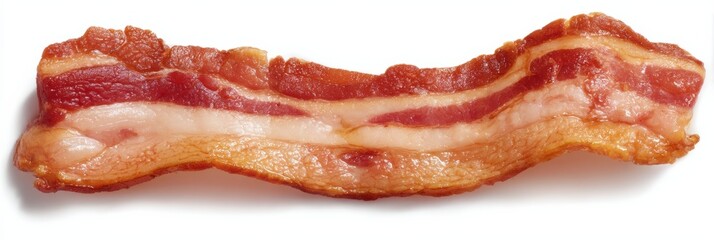 Crisp and Wrinkled Strip of Bacon Isolated on White Background