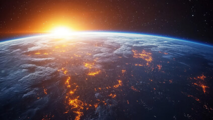 Fototapeta premium Earth's Splendor from Space: Sunrise over Cities