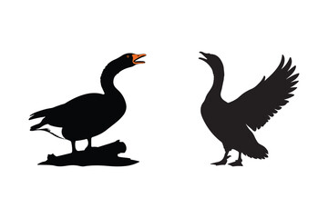 Goose Silhouette Vector Aggressive Geese Clipart with Open Beaks and Wings Spread