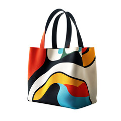Trendy Canvas Bag with a Bold Abstract Design Isolated on Transparent Background