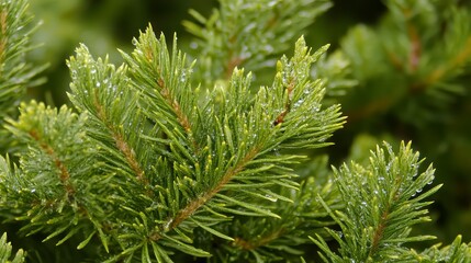 Lush green tree with droplets of water on its leaves. The droplets are small and scattered