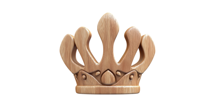 Wooden Crown Sculpture. Symbol Of Royalty And Craftsmanship Isolated On Transparent Background