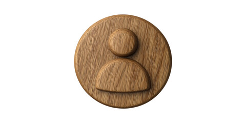 Wooden User Icon. Symbol Of User Profile And Digital Identity Isolated On Transparent Background