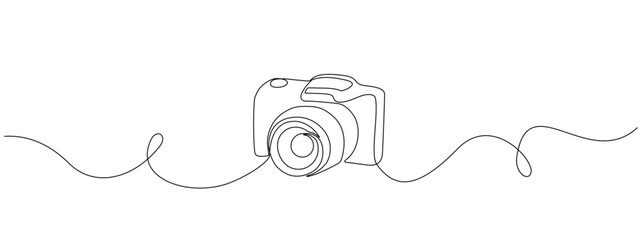 Camera with one continuous line. Minimal symbol of photography. Vector line editable illustration of professional camera
