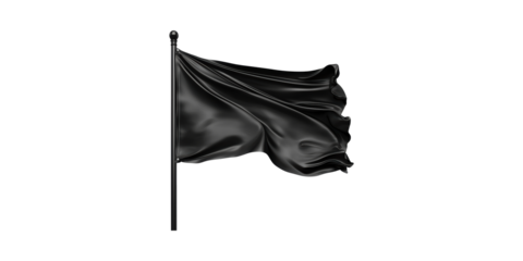 Black Flag Waving Pole. Symbol Of Protest, Anarchy, And Minimalist Design Isolated On Transparent Background