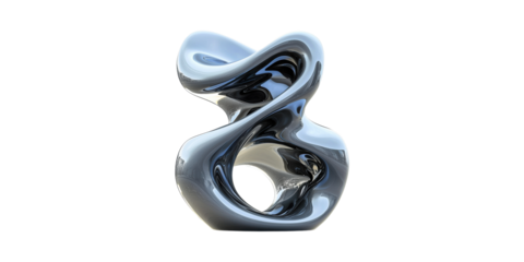 Futuristic Abstract Sculpture With Metallic Finish. Modern Art And Design Concept Isolated On Transparent Background