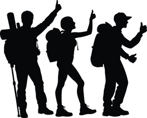 backpackers giving thumbs up silhouette