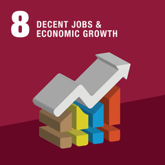Decent Work and Economic Growth 3d icon. An upward economic illustration.  Sustainable Development concept for Non-Profit organization. Sustainable Development inspiration. High quality 3D render.