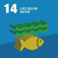 Life Below Water 3d icon. A fish is swimming in the sea. Sustainable Development global goals concept for Non-Profit organizations. High quality 3D render.