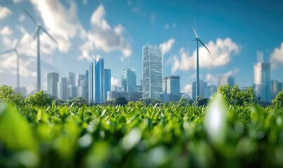 Sustainable energy on factory rooftop. AI generated illustration.