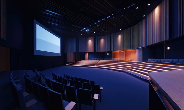 Virtual reality demo in conference hall. AI generated illustration.