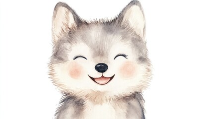 Happy kid wolf doll, watercolor style. AI generated illustration.
