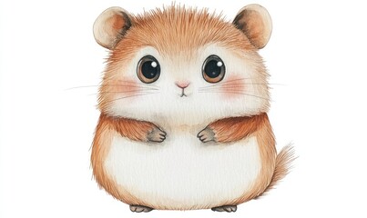 Cute hamster with fluffy body and big eyes, watercolor style. AI generated illustration.