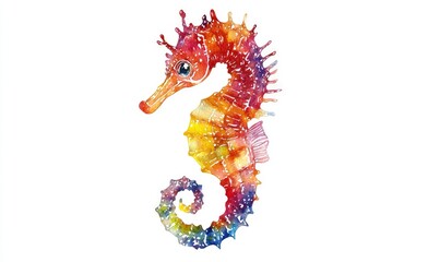 Obraz premium Colorful seahorse with vibrant details, watercolor style. AI generated illustration.