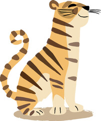 Retro-style illustration of a cute tiger sitting on white background. Great for children’s design, animal-themed decor, wildlife education, and creative projects involving jungle or exotic animals.