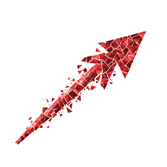 Abstract Arrow with Fragmented Shapes in Crimson Red Isolated on Transparent Background
