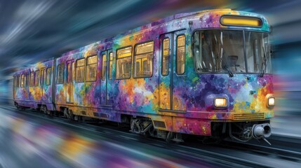 Fototapeta premium Dynamic graffiti train in motion with bold negative space