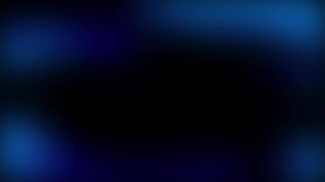 Glowing light blue and royal blue gradient flow on black background 4K. Blurred lights. Flashes on dark backdrop for cover, technology banner, web design. Flowing motion. Fluid 60fps VJ loop.