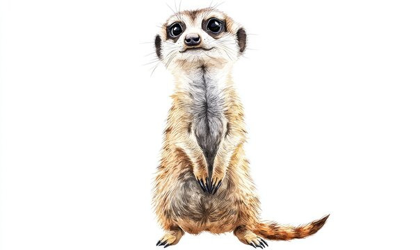 Cute meerkat doll with playful nature, watercolor style. AI generated illustration.