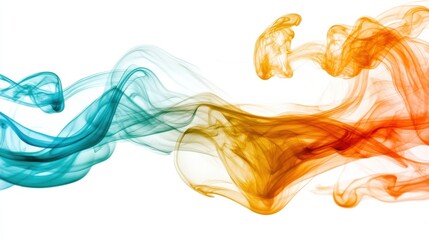 Colorful Smoke Waves in Blue, Orange, and Teal on White Background
