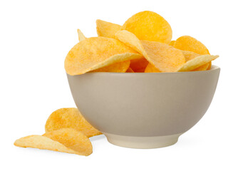 Tasty chips in bowl isolated on white