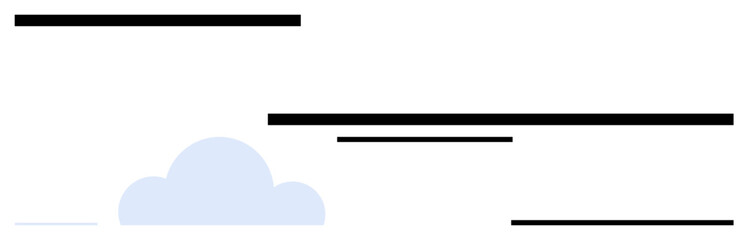 Soft blue cloud shape accompanied by sleek black horizontal lines conveying modern simplicity. Ideal for branding, tech concept, innovation, communication, data flow, connection, simple landing page