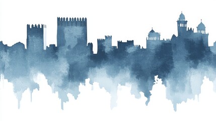 Vibrant depiction of a european palace complex rendered in paint