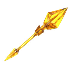 Futuristic Arrow with Angular Facets in Electric Yellow Isolated on Transparent Background