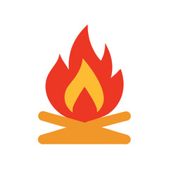 Simple flat design illustration of a burning campfire perfect for camping adventures and summer fun