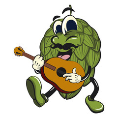 vintage hops vektor illustration mascot character with moustache playing guitar, work of hand drawn