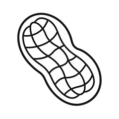 Simple black and white line drawing of a peanut in its shell isolated on white.