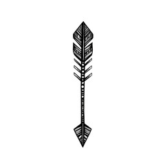 Minimal Arrow with Intricate Linework in Jet Black Isolated on Transparent Background