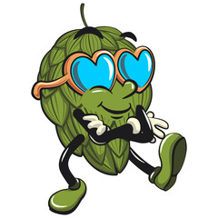 vintage hops vektor illustration mascot character wearing heart shaped beach sunglasse, work of hand drawn
