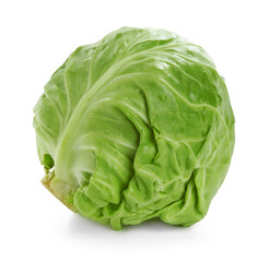 Whole fresh green cabbage isolated on white