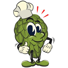 vintage hops vektor illustration mascot character as chef give thumbs up, work of hand drawn