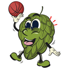 vintage hops vektor illustration mascot character playing basketball, work of hand drawn