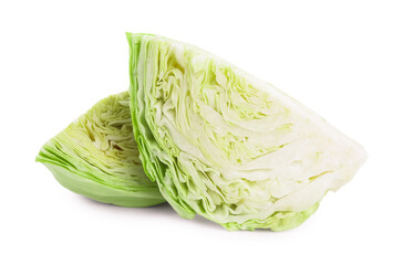 Pieces of fresh cabbage isolated on white