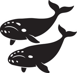 Whale pair silhouette artwork, black whales in motion design