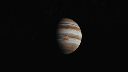 Jupiter in space orbiting cinematic look 4k
