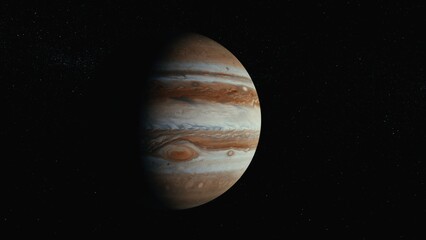 Jupiter in space orbiting cinematic look 4k
