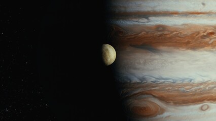 Jupiter in space orbiting cinematic look 4k