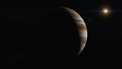 Jupiter in space orbiting cinematic look 4k