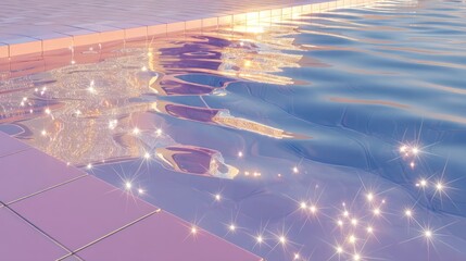 Calm pool water, sunset glow, pink tiles, website banner